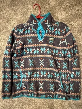 Women’s Patterned Fleece Pullover Jacket/Sweater - Navy/Turquoise